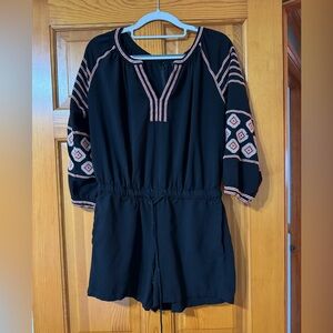 LOFT Black Romper with Embroidered Detail